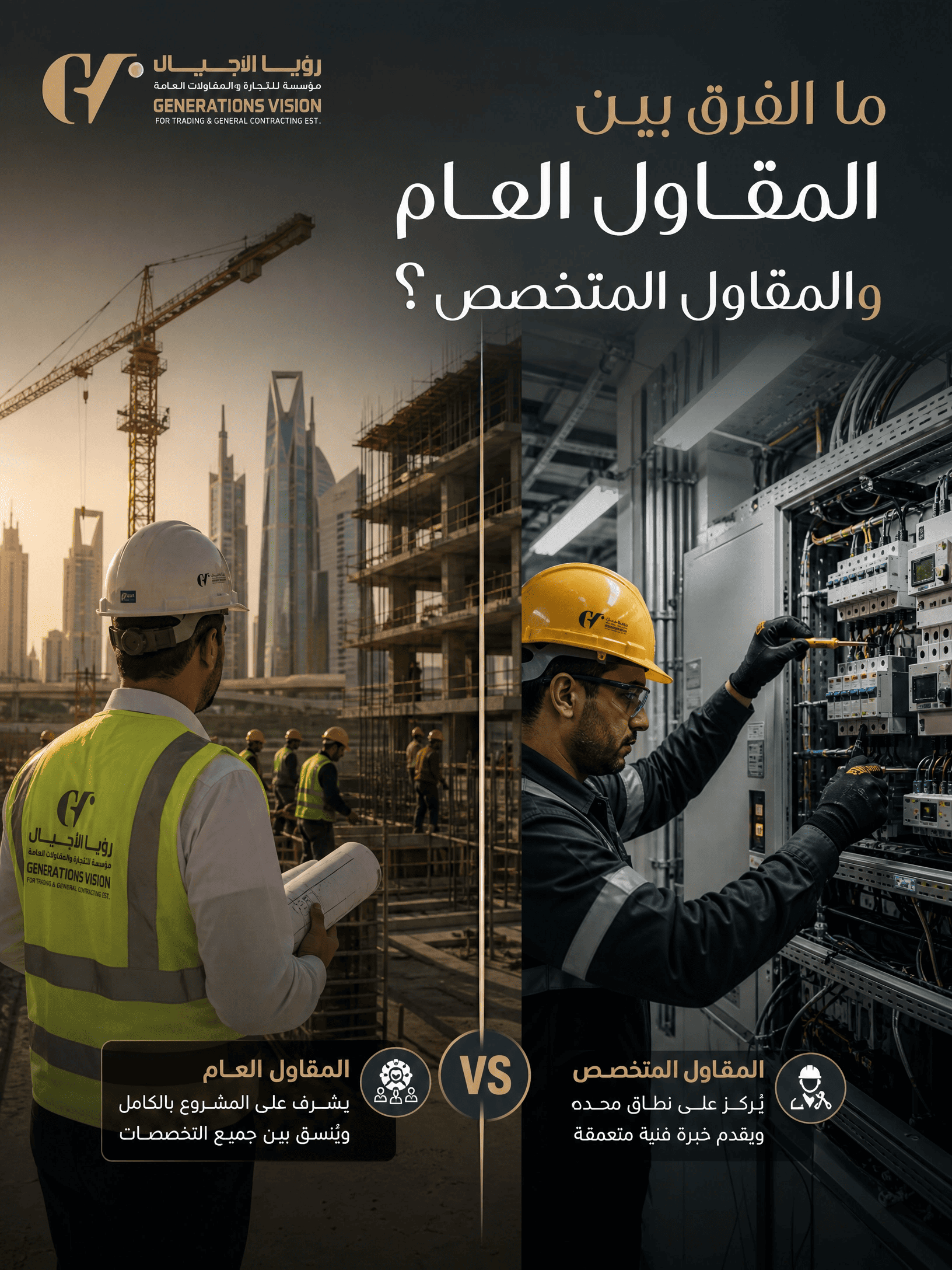 ما الفرق بين المقاول العام والمقاول المتخصص؟